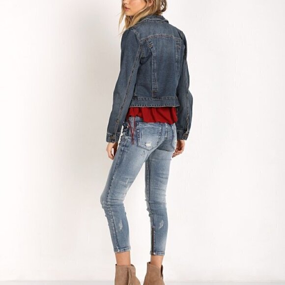 Free People fitted indigo button up denim jacket size S - Picture 3 of 11